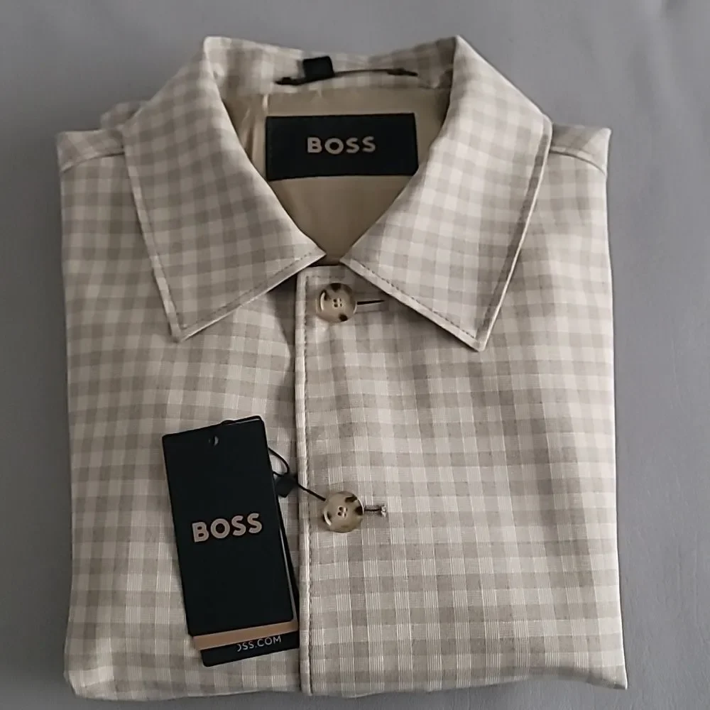 Hugo Boss Heston Checked Water Repellent Men's Jacket Light Beige 40R